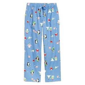 Old Navy Women L Flannel Pajama Pants Penguins Blue Christmas Festive Winter NEW